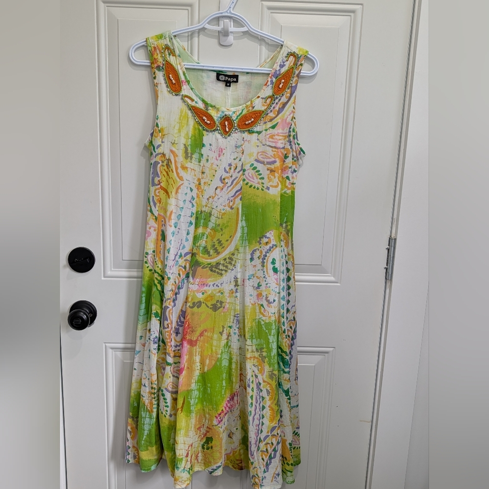 3/$20 Papa Green and Orange Sleeveless Dress 100% Cotton Medium